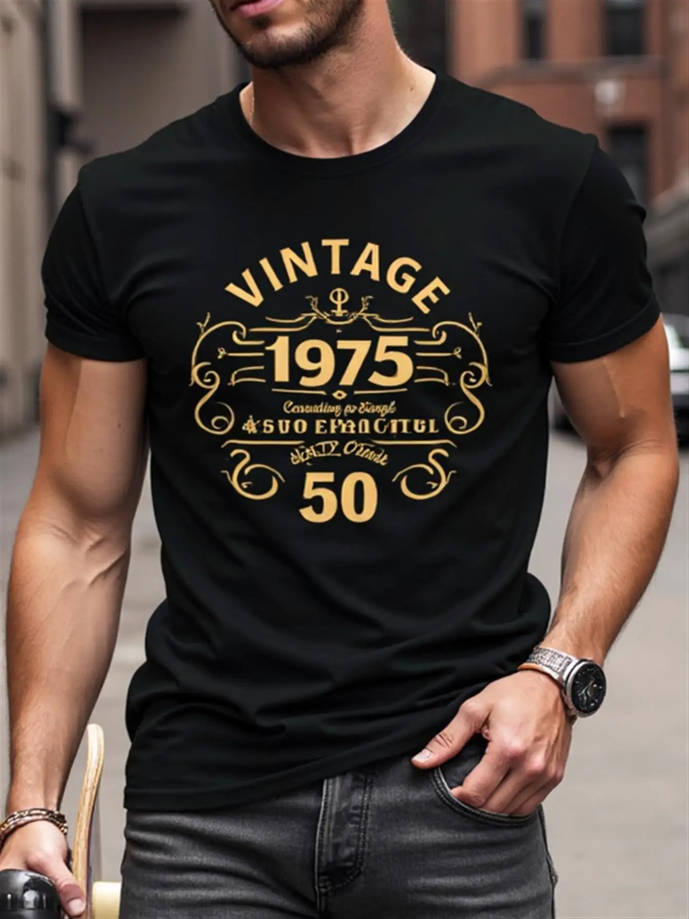 

Vintage 1975 Limited Edition Men's Royal Blue T-Shirt 50Th Anniversary Nostalgic Graphic Top with Gold Letters and 1975 Design Soft Pure Cotton Short Sleeve Crew Neck Casual Shirt Suitable for Everyday Wear