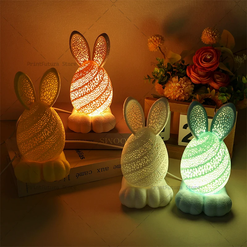 3D Printed Easter Rabbit Egg Light Lamp Cute Rabbit Night Light Toy Collection Home Decoration Gift