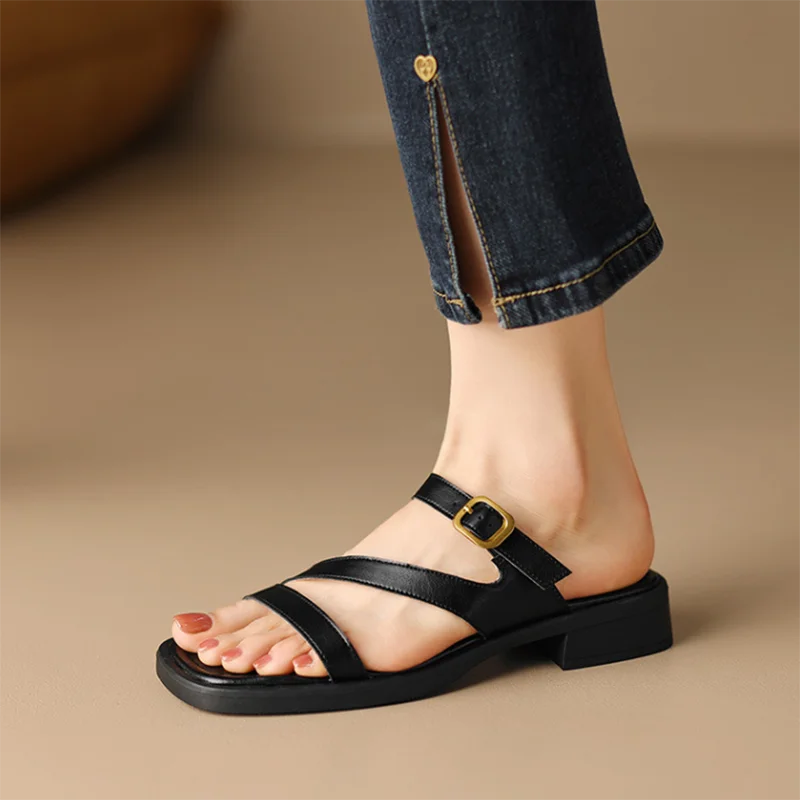 Slippers Women's One Strap Solid Color Flats Open Toe Narrow Band Flat Thick Bottom Slides Summer Outside Vacation  Sandals image 6
