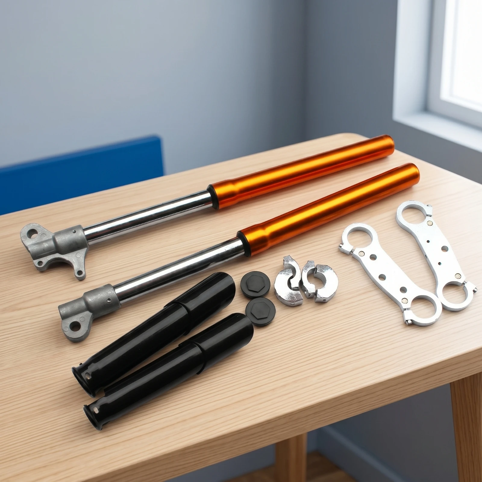 Motorcycle Forks with Connecting Plate Pair Inverted Front Forks Inverted Shock Absorbers Easy Installation Front Fork Set