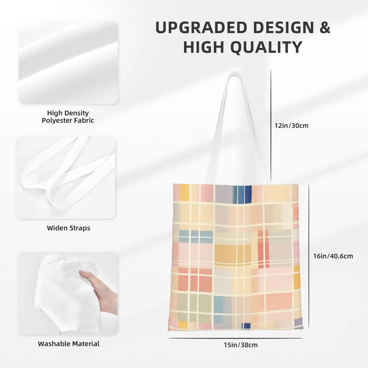 Pastel xadrez padrão listrado sacos de compras lona dobrável a sacola senhoras ombro tote bolsa de viagem