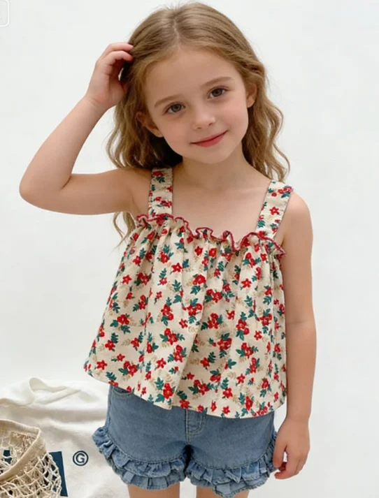Girls Suit  New Summer Fashion Baby Girl Korean Version Comfortable Foreign Style Suspender Cute Shorts Two-piece Set