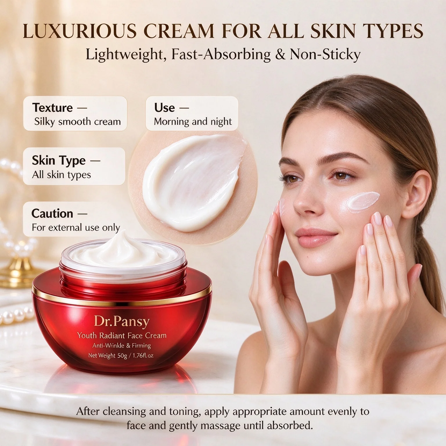 Dr.Pansy Youth Radiant Face Cream with Niacinamide for Anti-Wrinkle Firming Brightening Hydrating Smoothing 3
