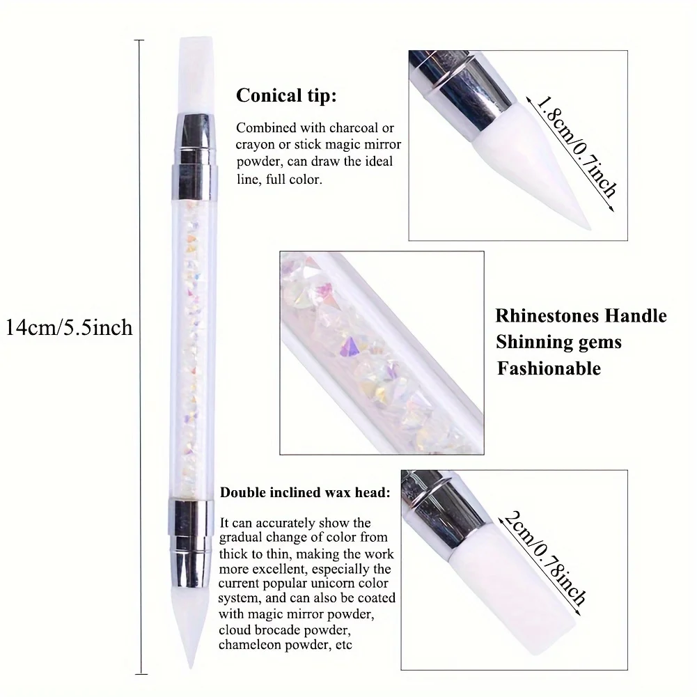 Dual-ended Silicone Nail Art Carving Pen Nail Art Brush Carving Mirror Glitter Powder Dotting Painting Nail Pen Manicure Tools