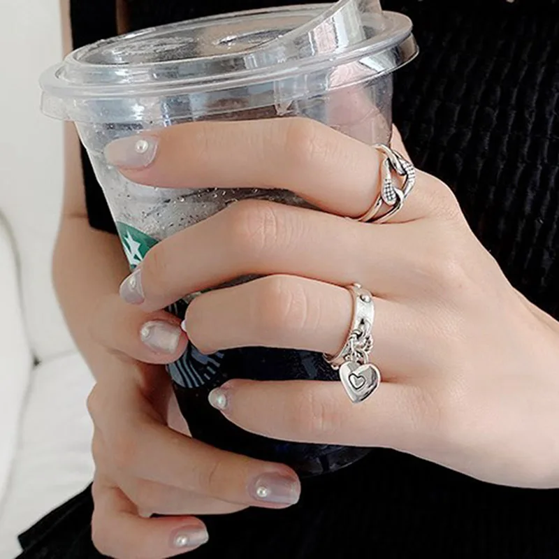 Women's 925 Sterling Silver LOVE Heart Tassel Ring
