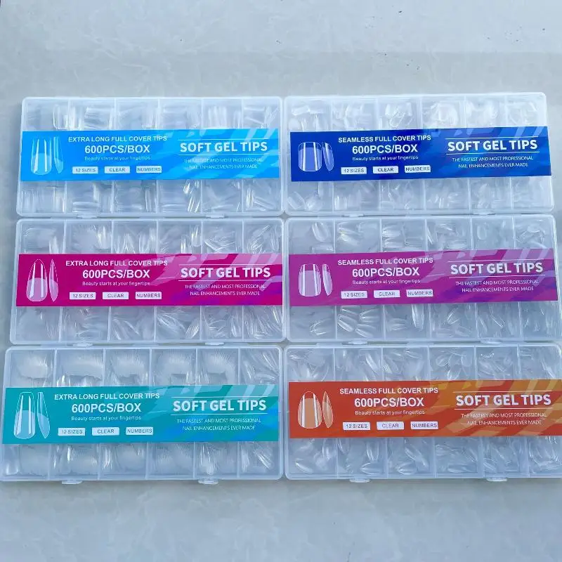 600 قطعة قصيرة اللوز مسمار نصائح لينة هلام مسمار نصائح غطاء كامل أظافر صناعية نصائح ل الاكريليك الأظافر مانيكير صالون المنزل اضغط على الأظافر