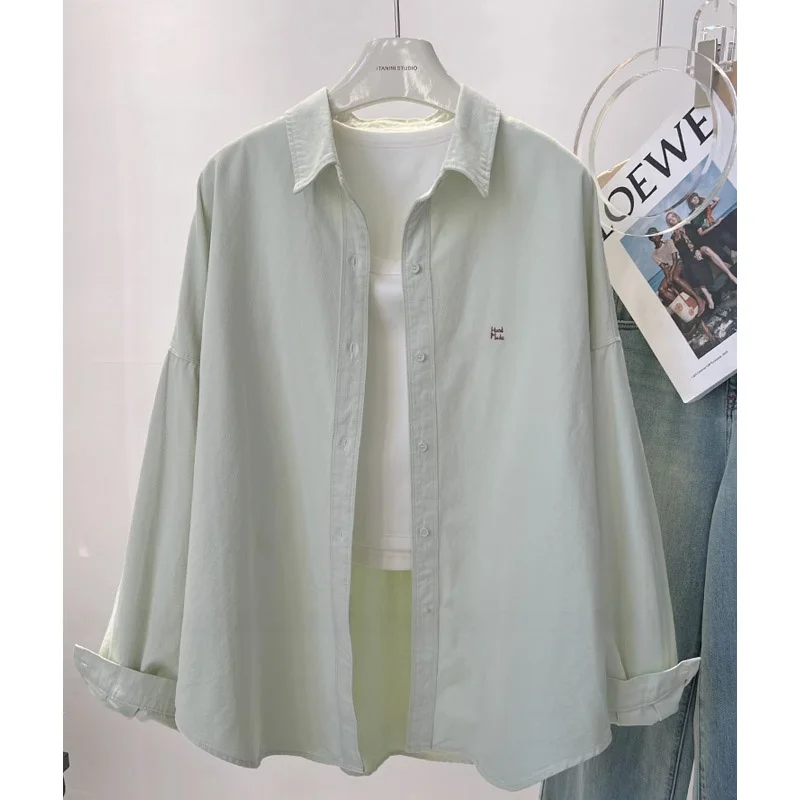 

Розовая свободная рубашка с длинными рукавами и надписями, женская, в корейском стиле, весенняя модная, стройнящая, в расслабленном стиле, верхняя одежда, повседневный топ для города