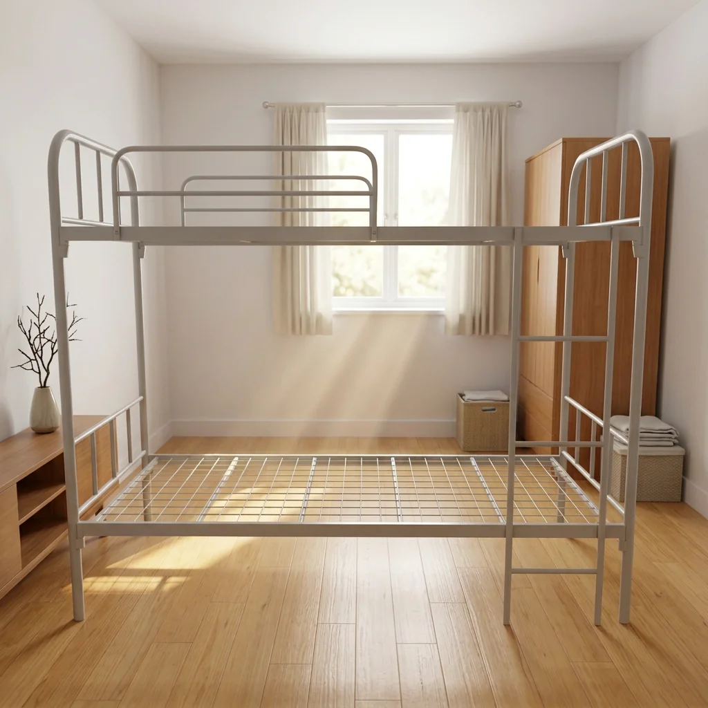 Modern Heavy-Duty Steel Structure Double Bunk Bed Velvet Upholstery Detachable Metal Design School Bedroom