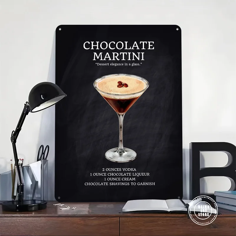Chocolate Martini Cocktail Recipe Tinplate Poster Custom Wall Art Vintage Metal Signs Retro Tin Plaque for Decoration Garage