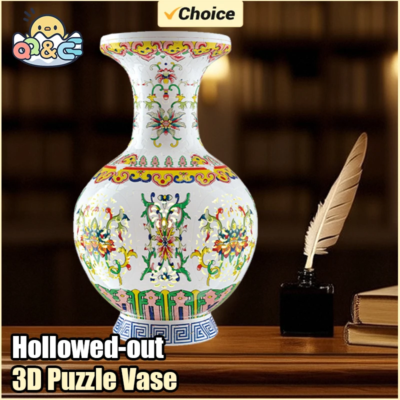 3D LED Light Puzzle Flower Vase Porcelain Design Home Decoration Diy Assembly Montessori Educational Toys Gift for Adults Kids