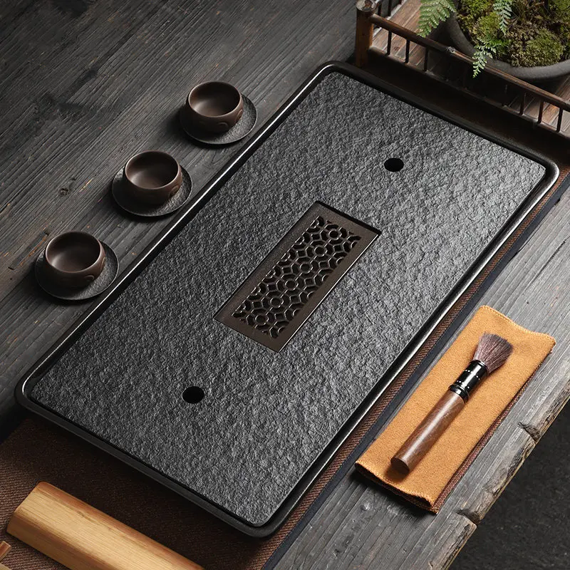 

Stone Rectangular Tea Tray Drainage Ceramic Office Home Tea Tray Living Room Serving holz tablett rechteckig Decorative Tray