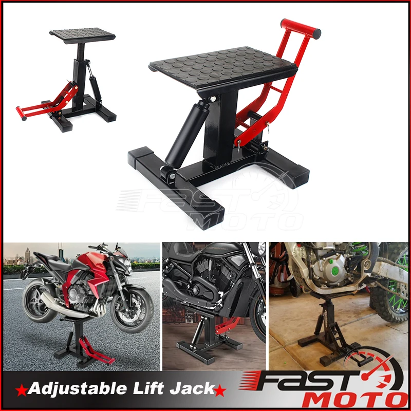 

150kg 330Lbs Adjustable Lift Jack Crank Stand Steel Hoist Stand Stool Seat Universal Dirt Bike Enduro Repair Table Repair Tool