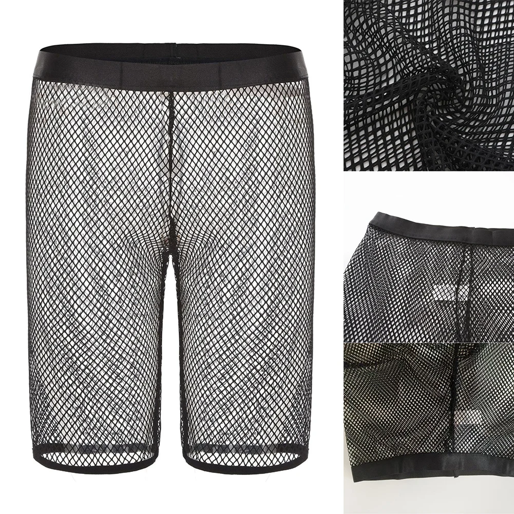 

Men Mesh Thin Sheer Long Leg Boxer Shorts Hollow Underpants Breathable Erotic Boxers Trunk Underwear