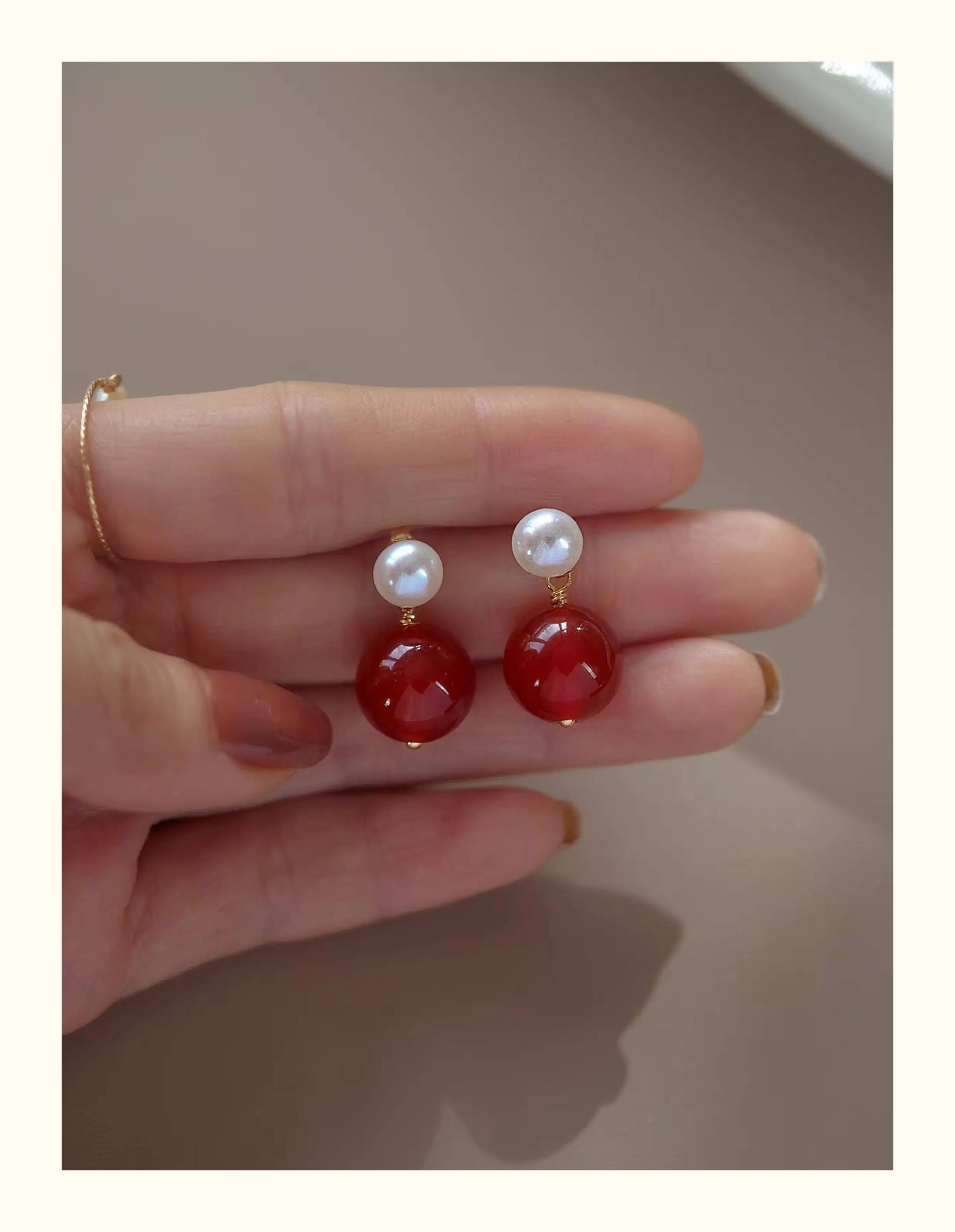 Lii Ji Real Stone Carnelian Agate Pearl Dangle  Earrings for Women Stud Earrings view 4