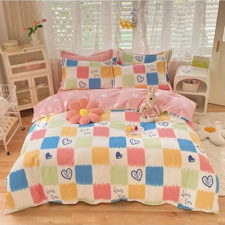 

Spring summer thickened pure cotton bedding set four pieces 100% cotton bed sheets sanding bed single person duvet sets