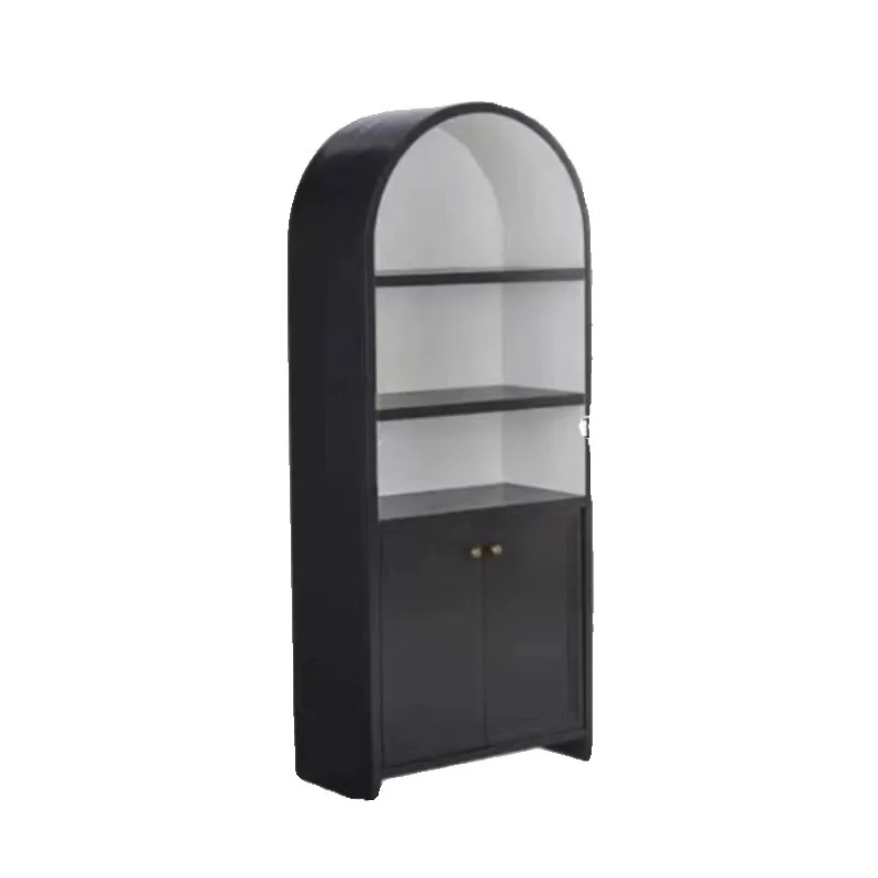 

American light luxury solid wood bookcase, floor-to-ceiling bookshelf living room retro arched decorative cabinet