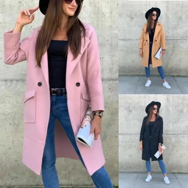 

2023 Autumn/Winter New Loose Long Sleeve Pocket Decoration Solid Woolen Coat Women's Wear