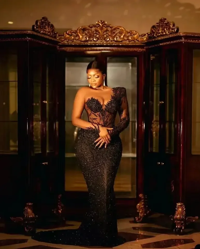 Vinca Sunny Customized Mermaid Evening Dresses Sequined Africa Black Girl Celebrity Prom Gowns Sheer Neck Party robe de mariée image 2