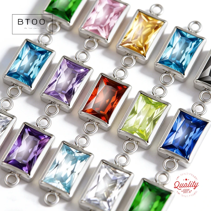 

4mm Rectangle Birthstone CZ Bezel Connector 925 Sterling Silver for Permanent Jewelry Bulk Wholesale Supplies