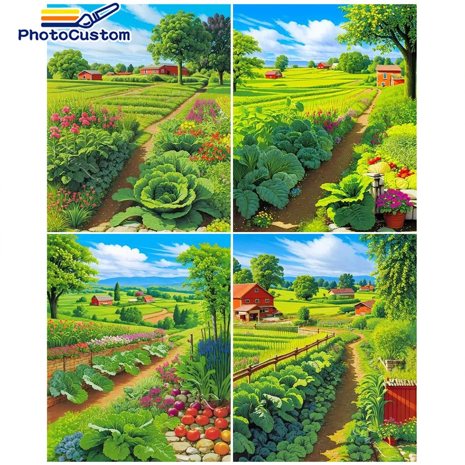 

PhotoCustom 40x50cm Painting By Numbers Scenery Rural Vegetable Plot On Canvas Pictures By Numbers Home Decoration DIY Crafts Ki