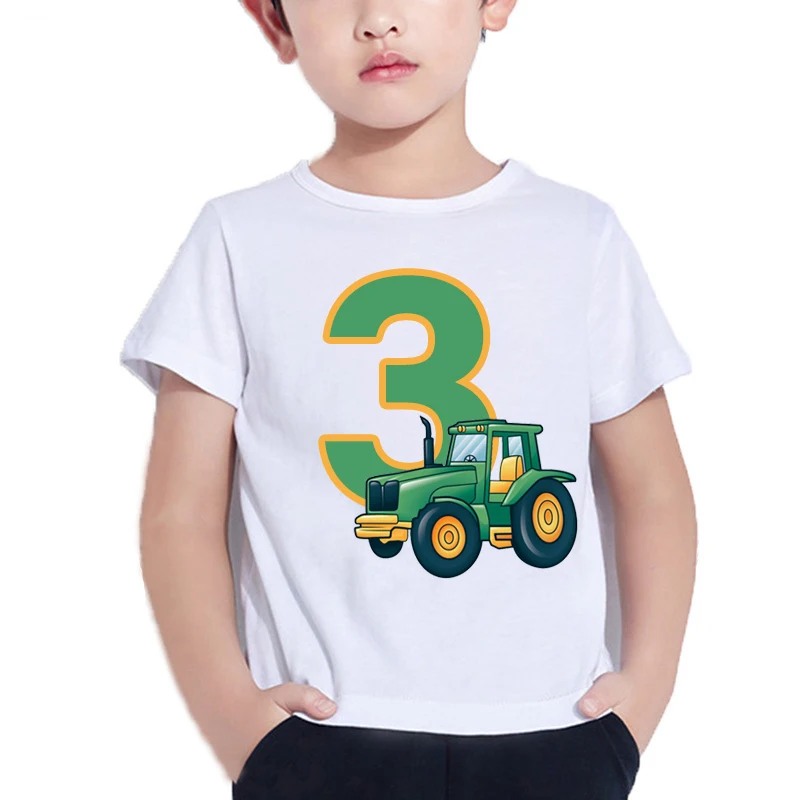 

2022 New Boys Cute Farmer Tractor 1-9 Years Old Happy Birthday T Shirt Kids Birthday Party Gift Children Funny Present Clothes