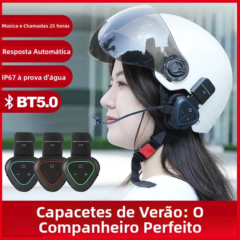 Fone de Ouvido Bluetooth Especial para Capacete de Moto LX1, Portátil, com Cancelamento de Ruído Inteligente CVC, Impermeável, Azul
