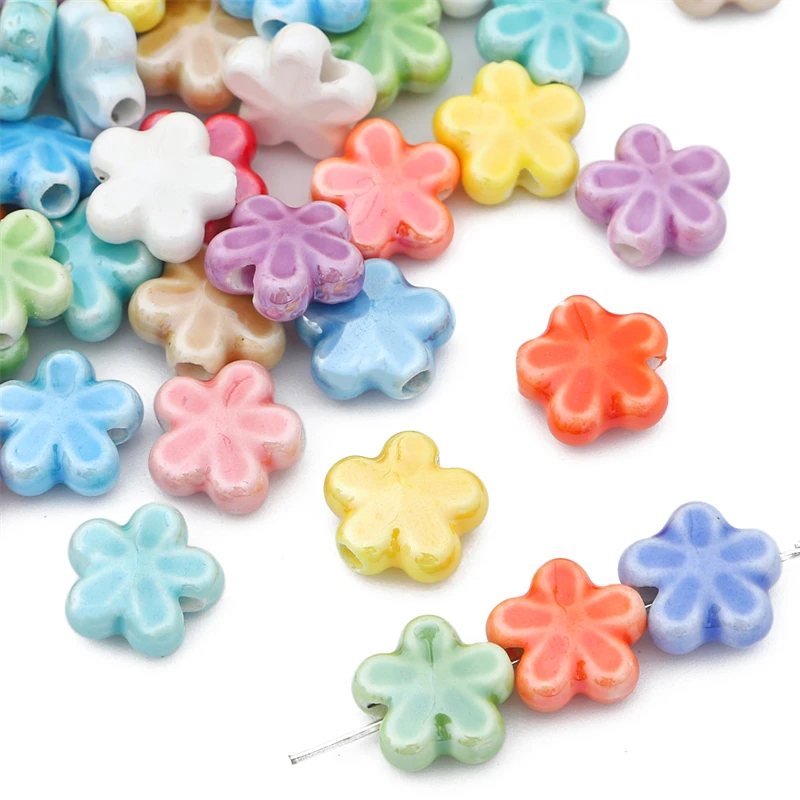 10Pc 12mm Handmade Colorful Flower Shape Ceramic Loose Spacer Beads Charm for Bracelet Necklace Earring DIY Jewerlry Making