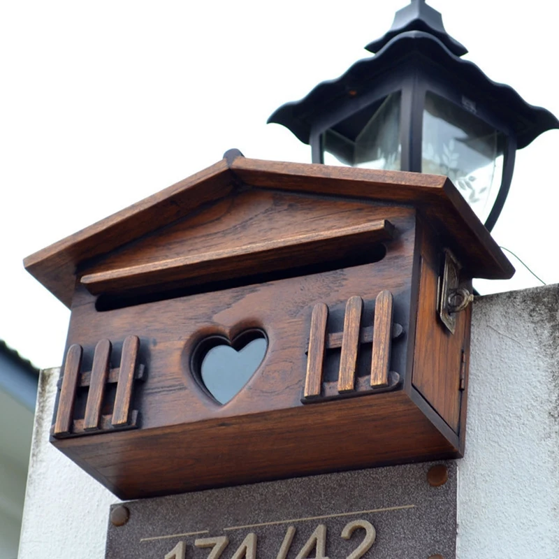 Retro Wooden Post Box Exquisite Mailbox Outdoor Rainproof Suggestion Box Creative Letter Box For Home Office Supplies