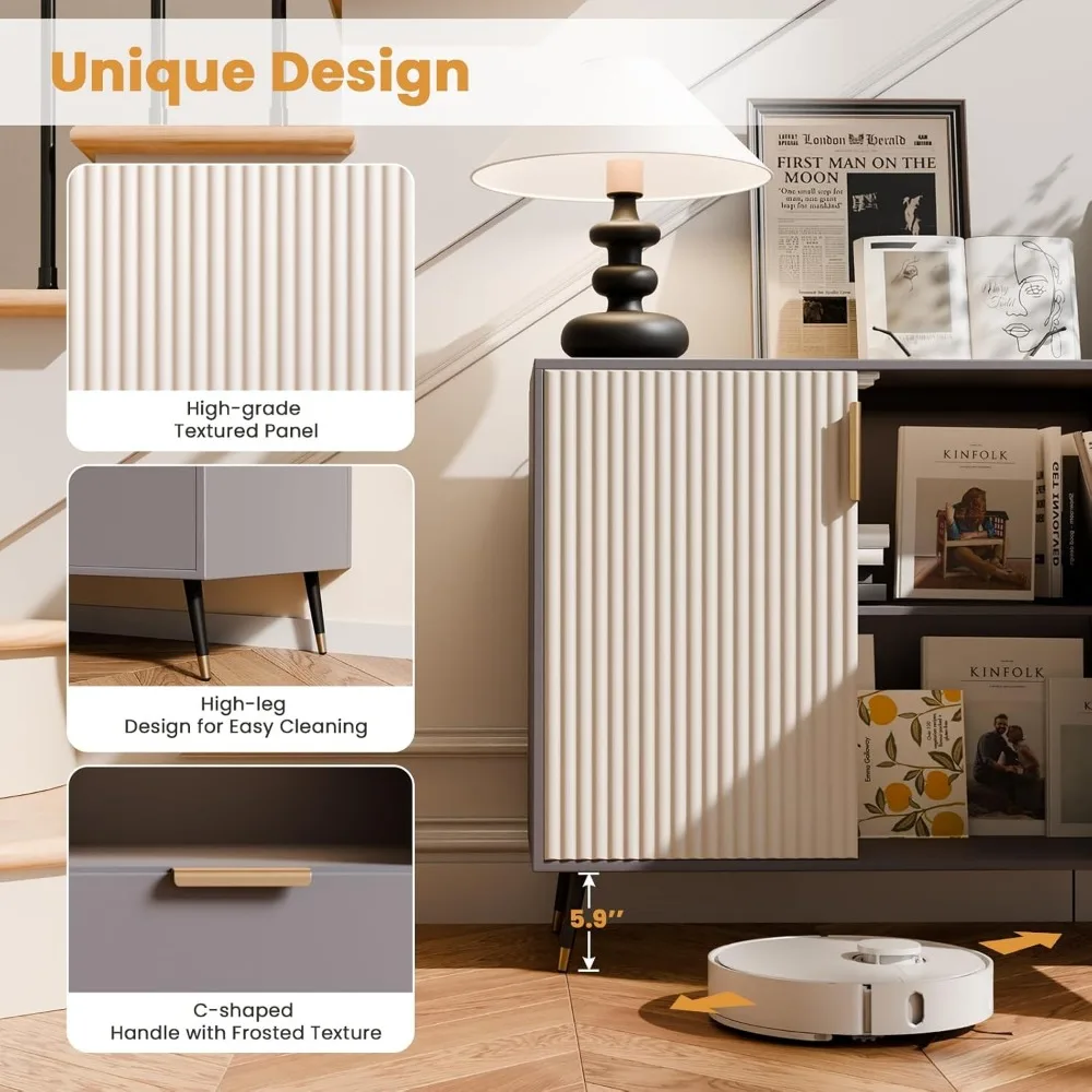 خزانة جانبية واسعة مخددة مع بابين، أدراج، بار قهوة المطبخ، بوفيه تخزين غرفة المعيشة