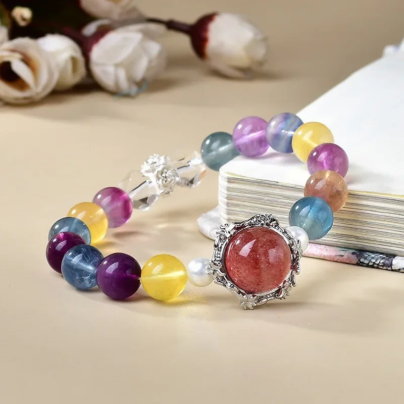 

Natural Color Fluorite Strawberry Crystal Bracelet Women's Light Luxury Fashion Lucky Bracelet