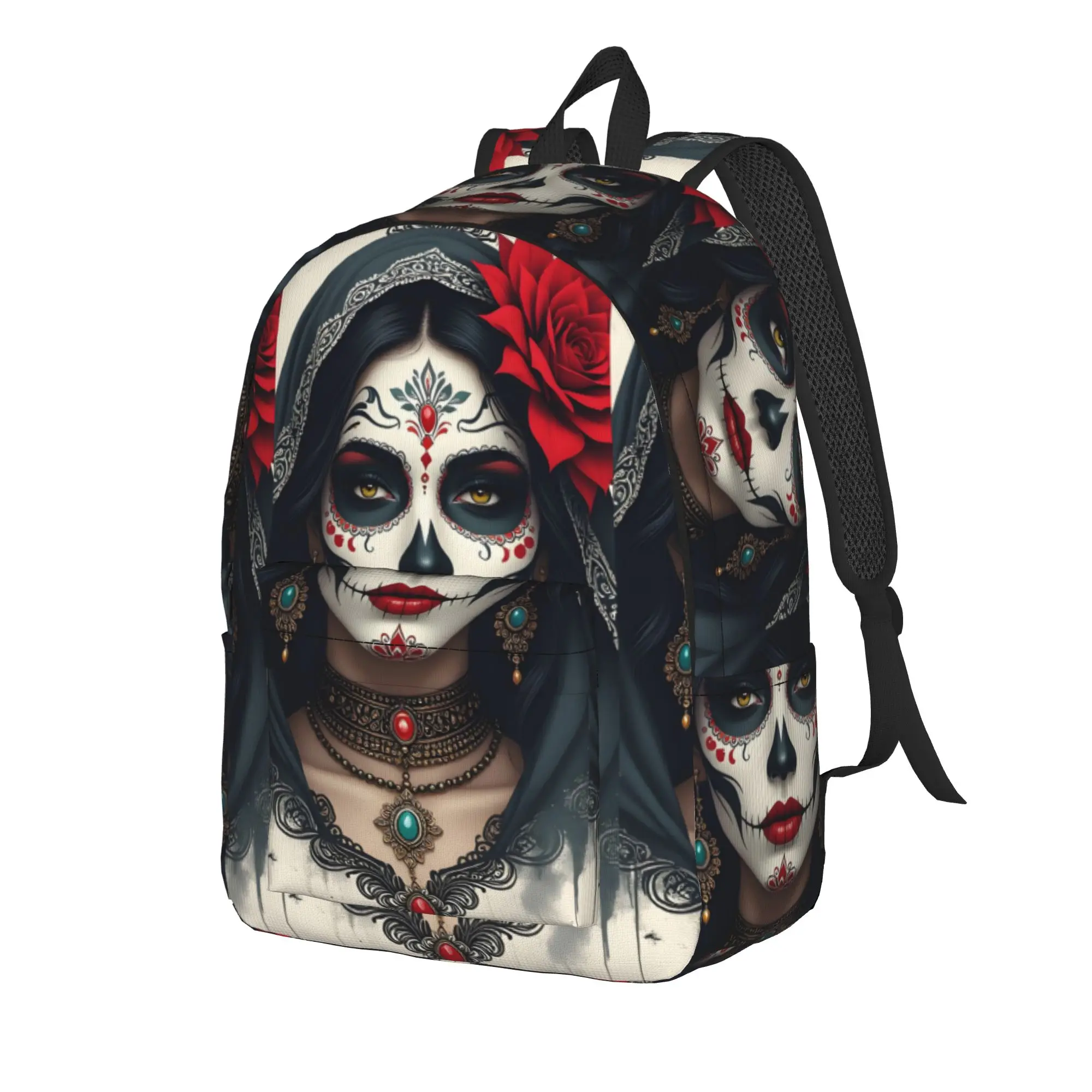 Day Of Dead Lady Backpack Student  Breathable Backpacks Polyester Pretty High School Bags College Custom Rucksack