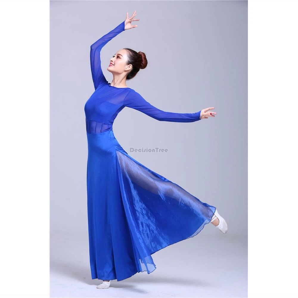 2024 new women modern dancer classical dance performance costume training dress elegant style long sleeve big hemline dress w796