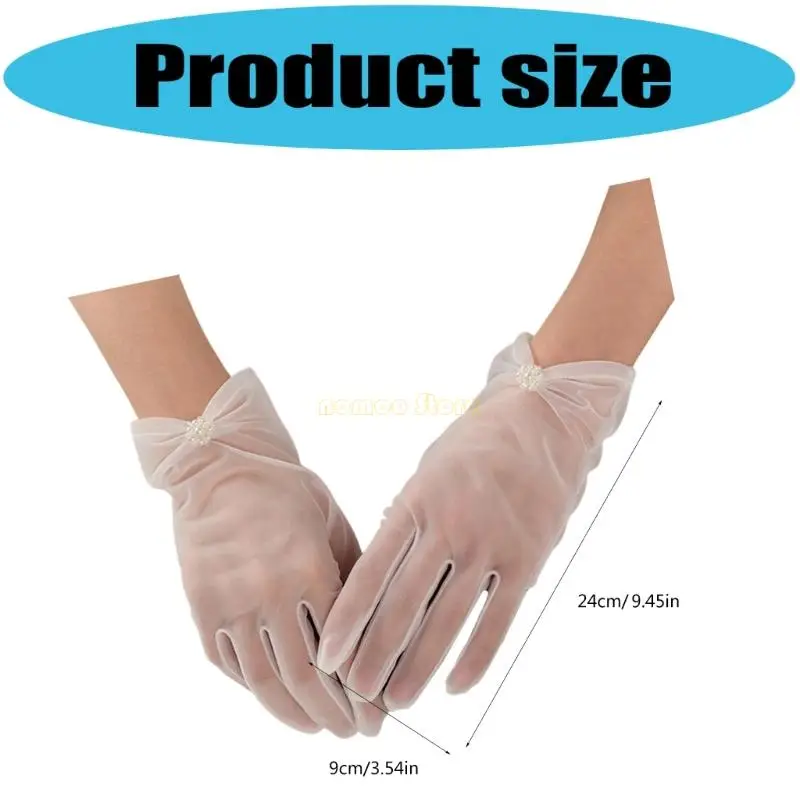 31BF حساسة اللؤلؤ الاصطناعي قفازات الزفاف قصيرة طول حفل زفاف أساسي تول قفازات للعروس مناسبة رسمية #6