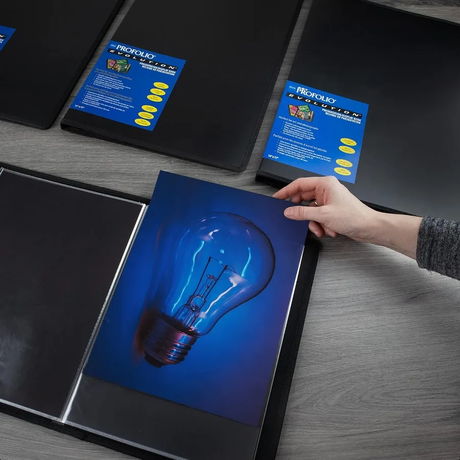 ProFolio Evolution 9x12 Black Photo Album Book with 48 Pages Protective Plastic Sleeves for Safe Document Storage