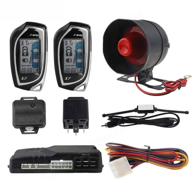 Universal 2-Way Car Alarm Remote Engine Control Voice Alert Collision Shock Sensor Anti-Theft System