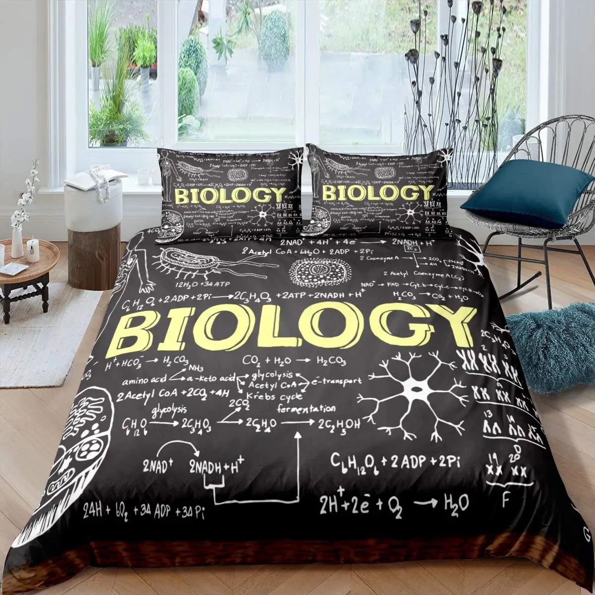 Chemistry Laboratory King Queen Duvet Cover Tube Microscope Graffiti Bedding Set Hippie Doodle Education Science Quilt Cover image 3