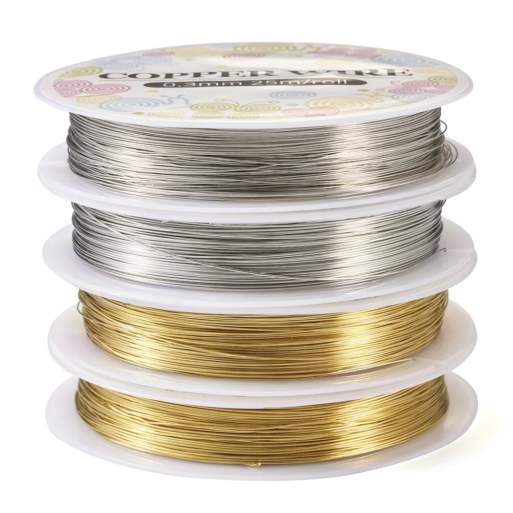 

4 Rolls 0.3mm 0.4mm Golden Silver Color Mixed Round Copper Wire for Ring Earrings DIY Jewelry Making Accessories