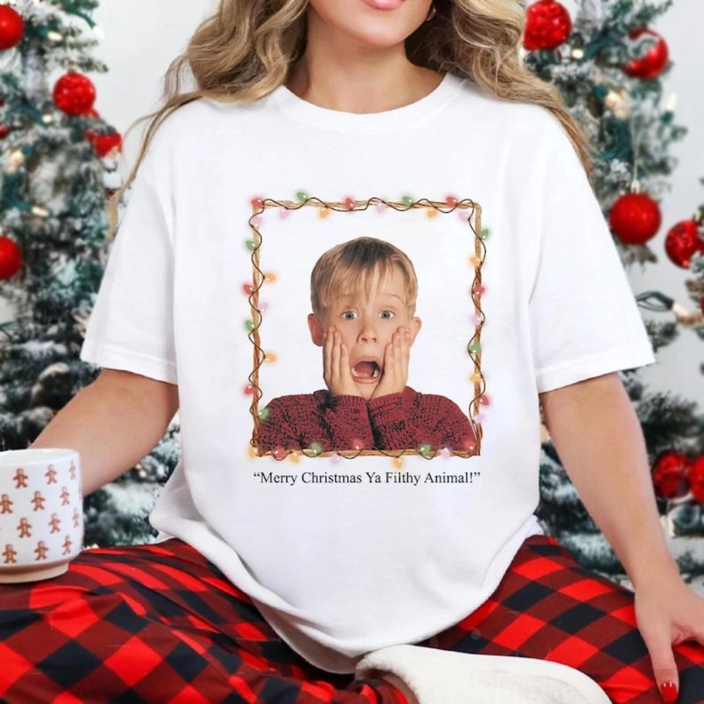 

Рубашка с рождеством Ya Filthy Animal, забавная классическая футболка с фильмом «Один дома», винтажная рождественская футболка унисекс, мужская и женская одежда