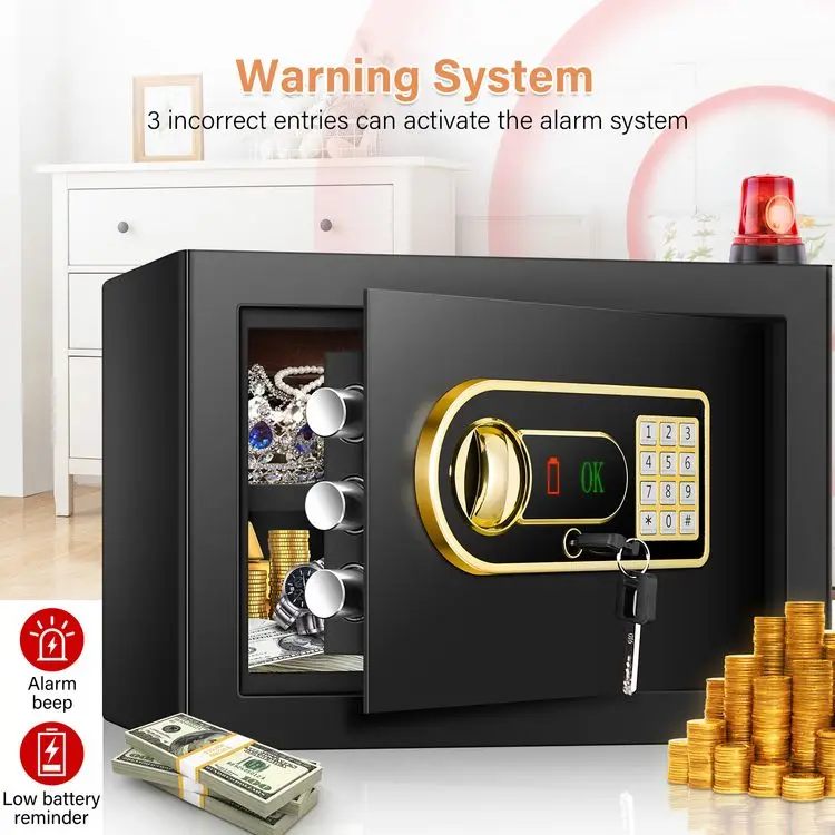 Factory Quality Home Safe Box with Key Lock Black Body Electronic Lock 2 Removable Shelves Optional Size Factory Direct