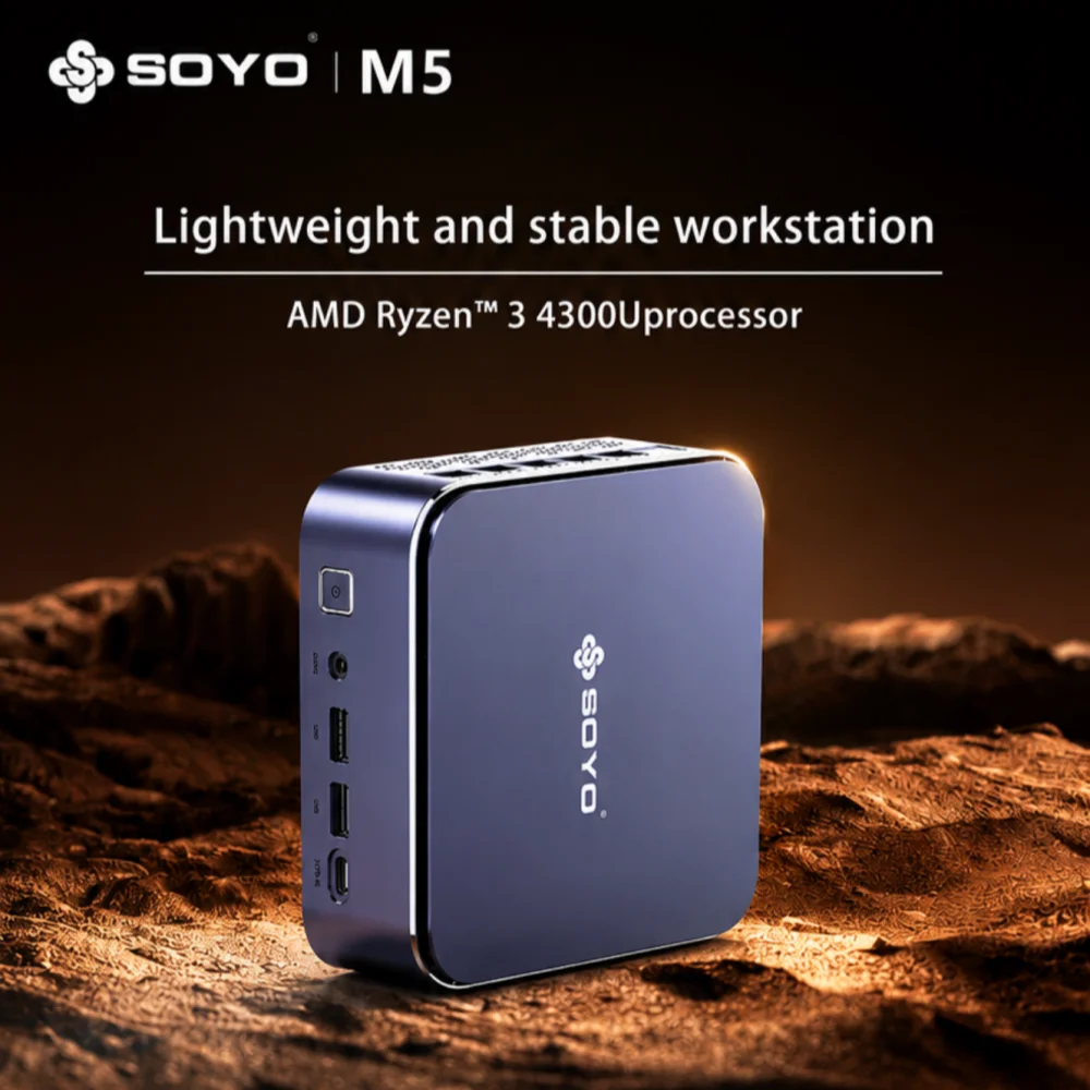 SOYO M5  Mini PC AMD Ryzen 3 4300U 16GB RAM 512GB SSD DP+HDMI Dual Display 4K Portable Small Form Factor Computer