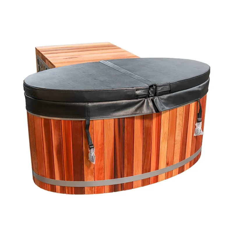 #Cedar Wood Cold Therapy Ice Bath Tub, 304 Stainless Steel Lining, Home Outdoor Use, Hot Cold Water Bathtub