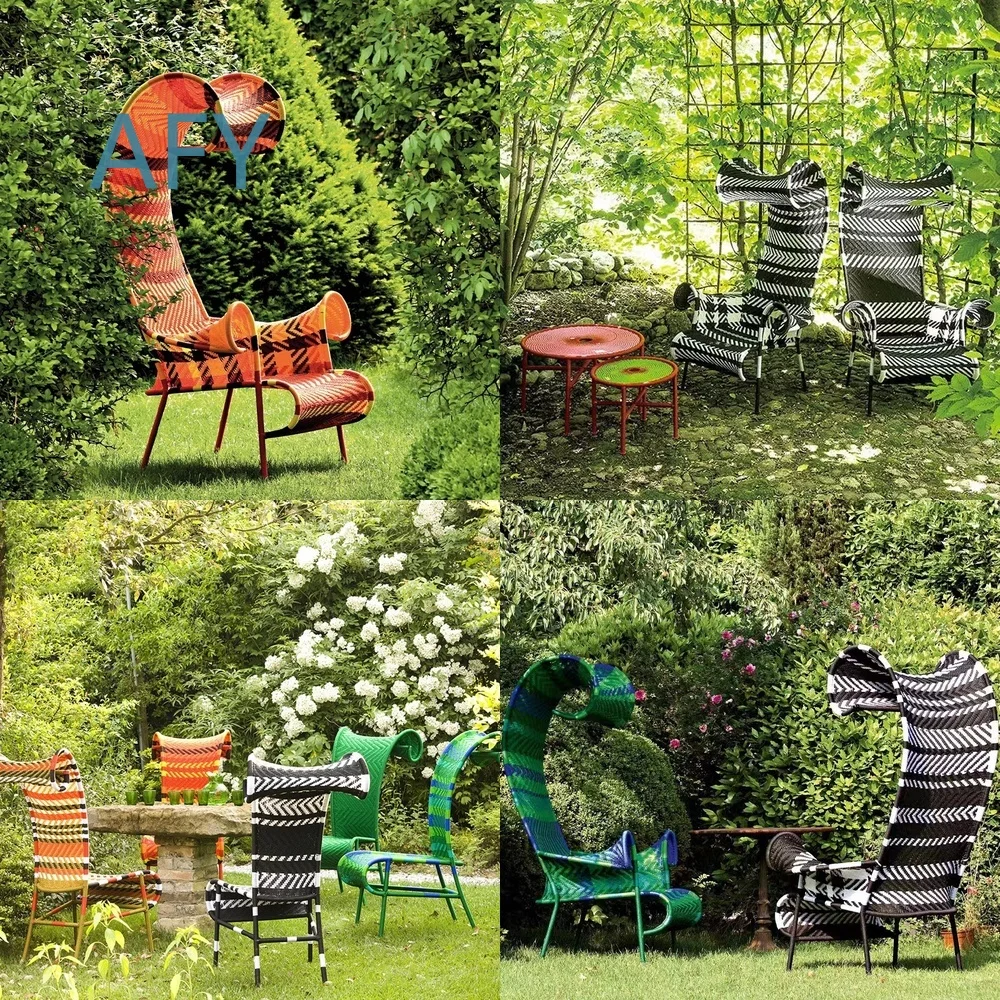 Handwoven Rattan Outdoor Sofa Set for Garden Patio Courtyard with High Back Armrest Queen Chair for Airbnb Resort Park Decor
