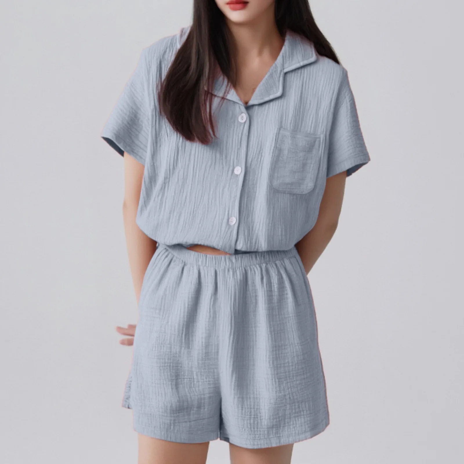 

Short Sleeved Summer Shorts Suit For Women 2 Pcs Pajama Set Casual Wear Simple Home Thin Women's Sleepwear Clothes Pijama Suit
