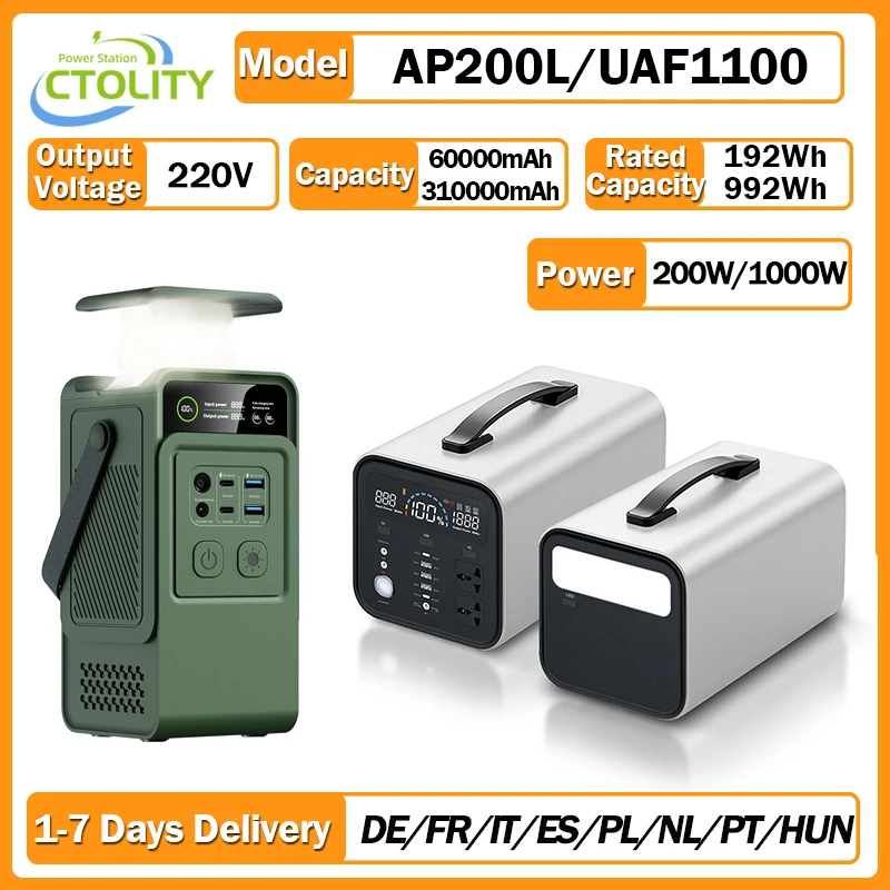 CTOLITY 200W Kraftwerk Camping 192Wh 992Wh Lifepo4 Power Bank 1000W Tragbares Ladegerät Batterie Notstrom USB TYPE-C Port