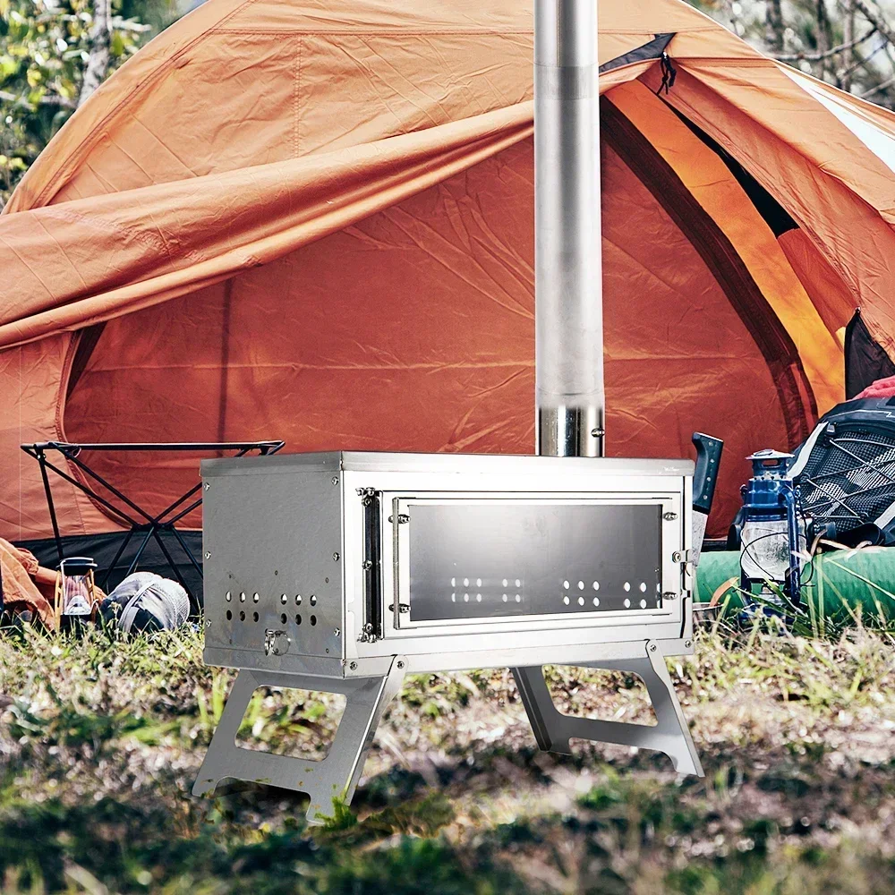 

Portable Camping Stainless Steel Tent Stove Outdoor Winter Heating Stove With Extended Chimney Foldable Barbecue Firewood Stove