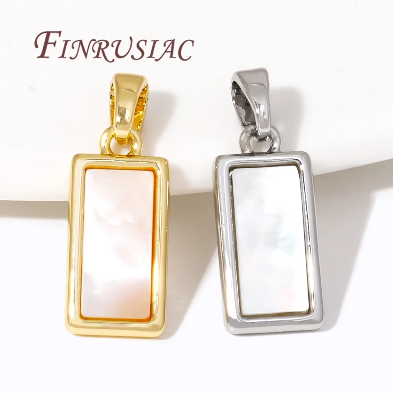 18K Real Gold Plated Rectangle Pendants For Necklaces,Brass with Shell Charms For Jewelry Making Supplies DIY Accessories