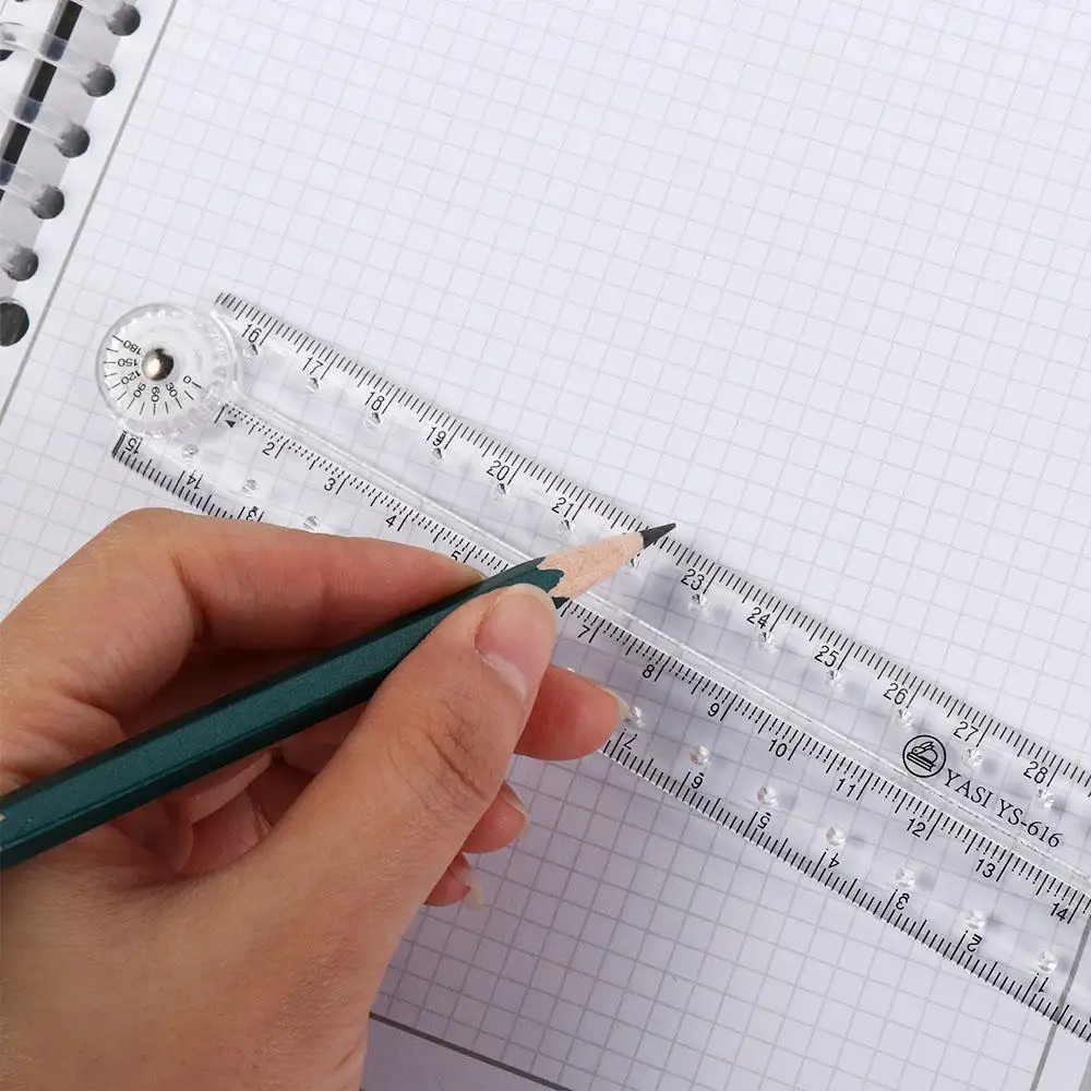 School Office Supplies Adjustable Angle Measurement Ruler Design Drawing Ruler Geometry Measuring Ruler Clear Folding Ruler
