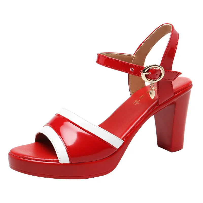 High quality summer leather sandals for women 8cm high heel new 2024 size 32 33 42 43 platform open toe elegant shoe red white