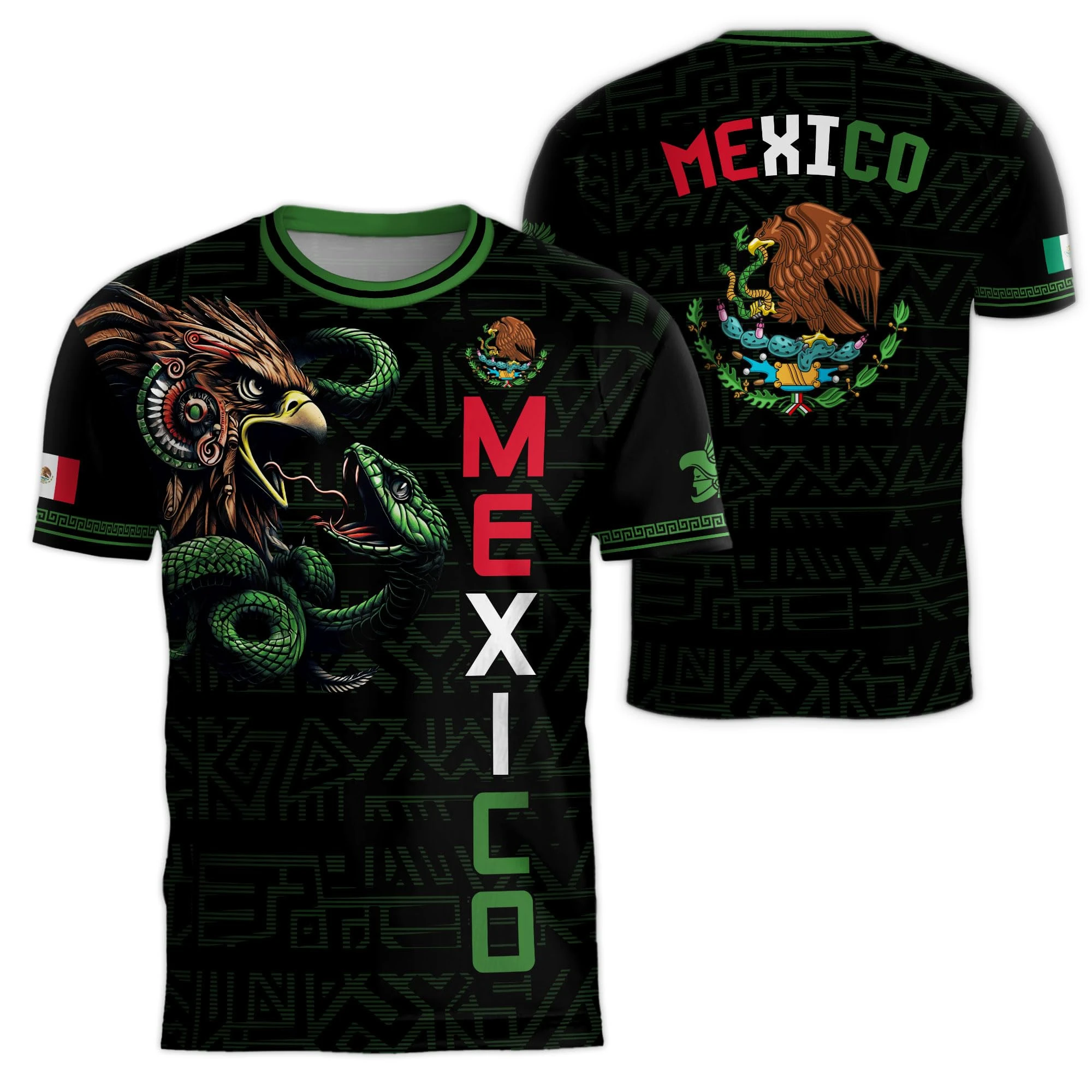Mexico T-shirt Men 3D Printed Aztec Eagle Snake Graphic Tee Mexican Flag Cultural Streetwear Summer Breathable Casual Top Shirt