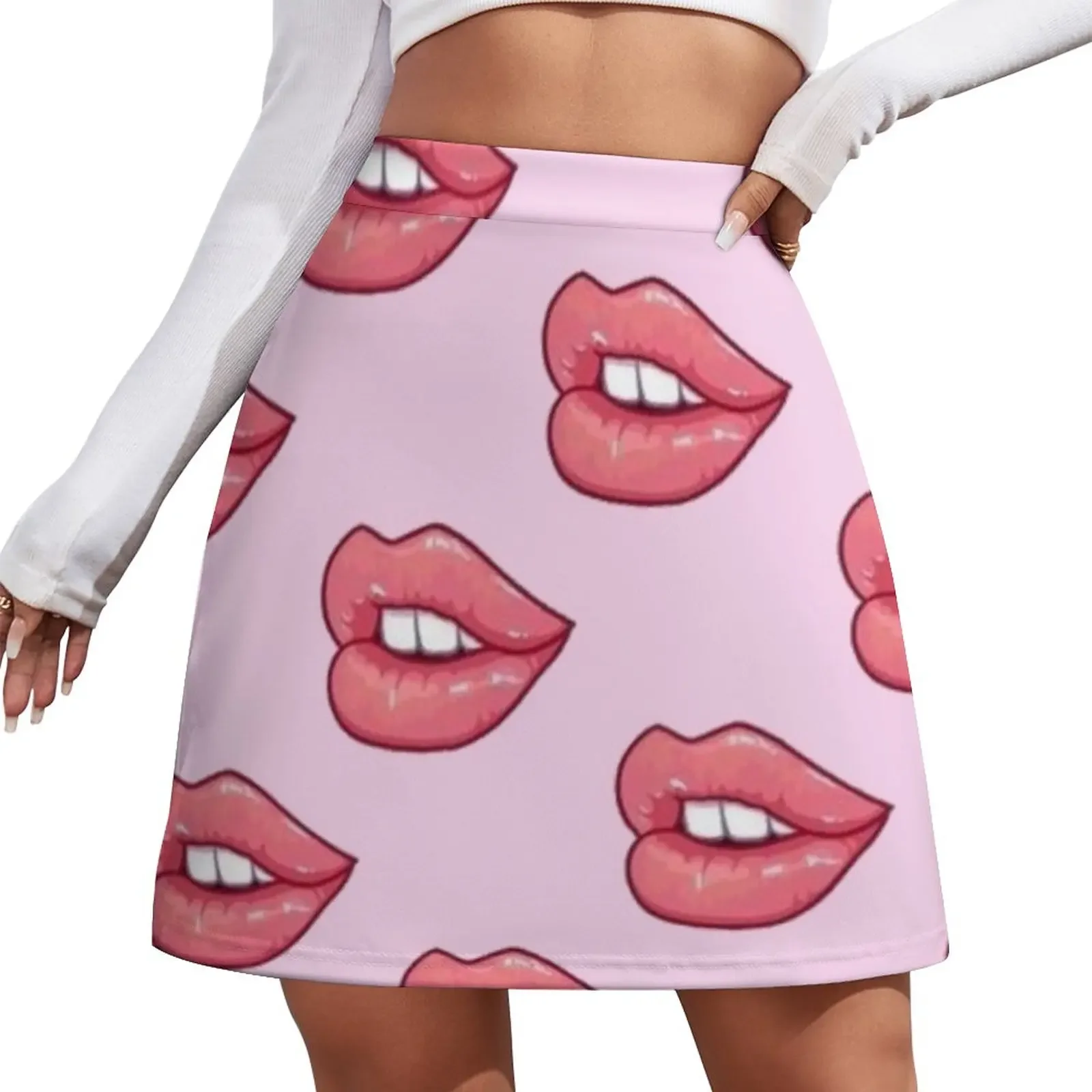 

Cute Pink Lips Cartoon Design Mini Skirt Skort for women korean fashion Women's skirts sexy skirt